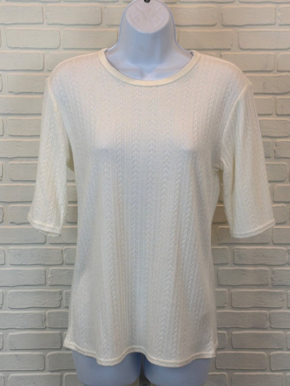 Mario Serrani Knit Top Pointelle Crew Neck Cream S